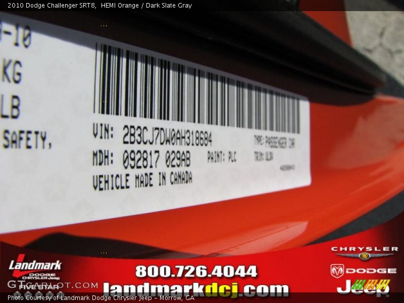 HEMI Orange / Dark Slate Gray 2010 Dodge Challenger SRT8