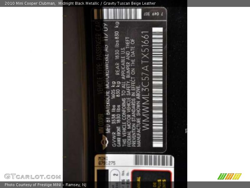 Midnight Black Metallic / Gravity Tuscan Beige Leather 2010 Mini Cooper Clubman