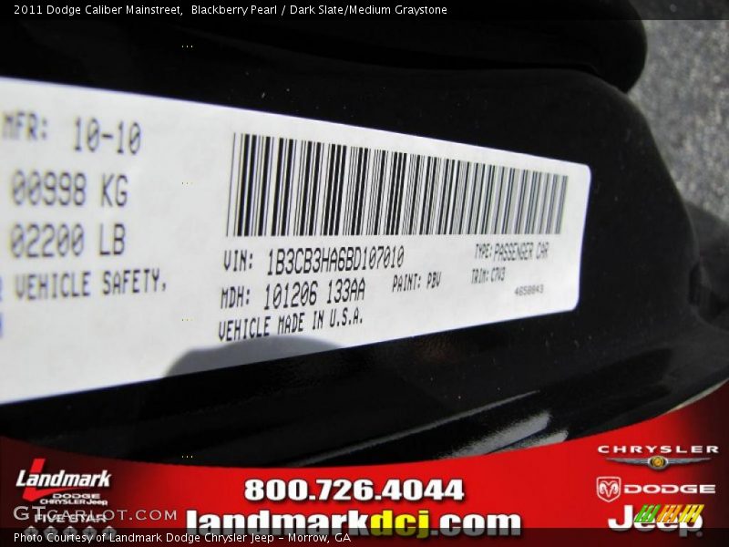 Blackberry Pearl / Dark Slate/Medium Graystone 2011 Dodge Caliber Mainstreet