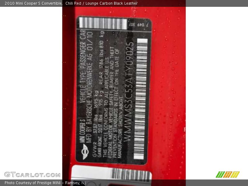 Chili Red / Lounge Carbon Black Leather 2010 Mini Cooper S Convertible