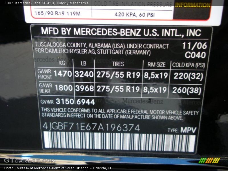Black / Macadamia 2007 Mercedes-Benz GL 450