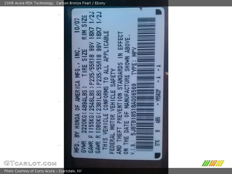 Carbon Bronze Pearl / Ebony 2008 Acura RDX Technology