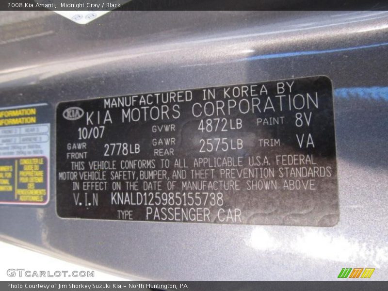 Midnight Gray / Black 2008 Kia Amanti