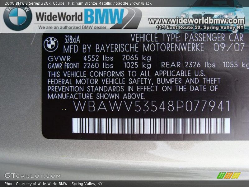 Platinum Bronze Metallic / Saddle Brown/Black 2008 BMW 3 Series 328xi Coupe