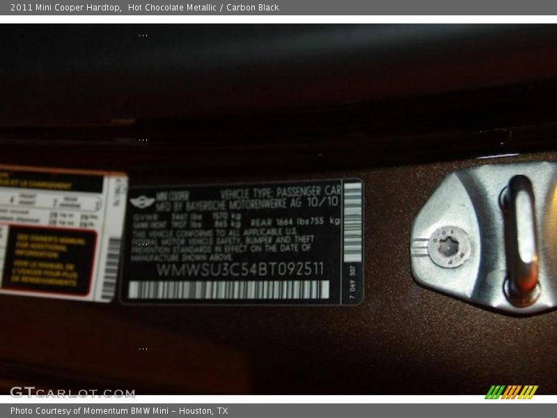Hot Chocolate Metallic / Carbon Black 2011 Mini Cooper Hardtop