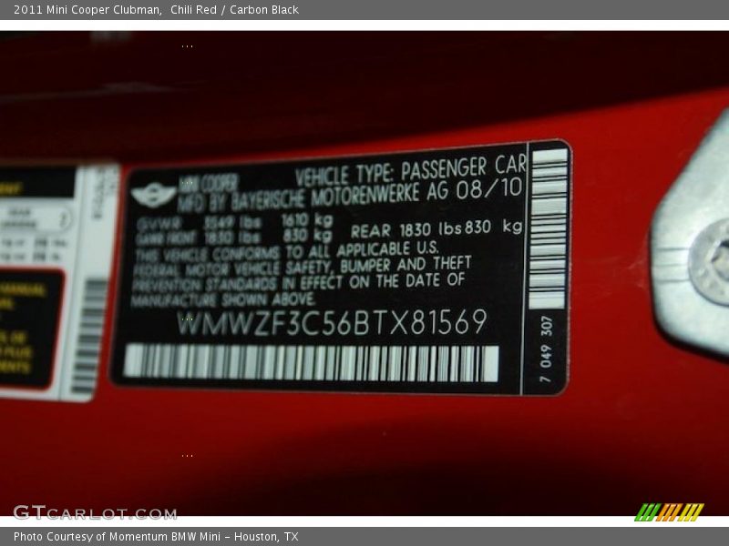 Chili Red / Carbon Black 2011 Mini Cooper Clubman
