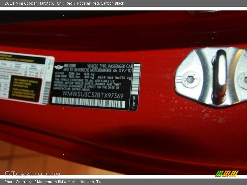 Chili Red / Rooster Red/Carbon Black 2011 Mini Cooper Hardtop