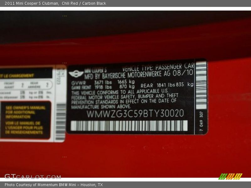 Chili Red / Carbon Black 2011 Mini Cooper S Clubman