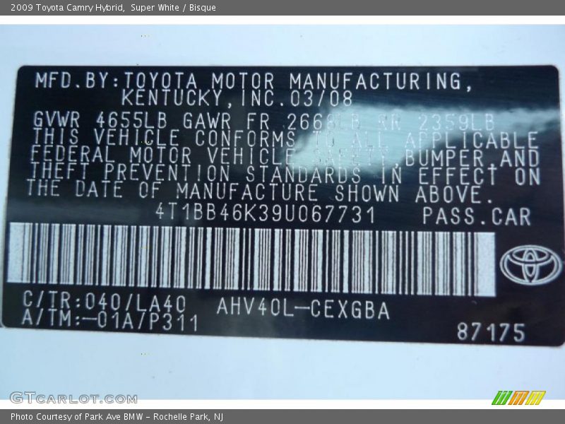 Super White / Bisque 2009 Toyota Camry Hybrid