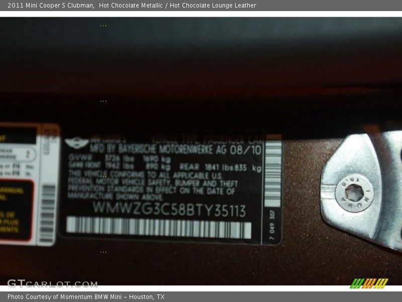 Hot Chocolate Metallic / Hot Chocolate Lounge Leather 2011 Mini Cooper S Clubman