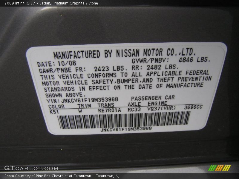 Platinum Graphite / Stone 2009 Infiniti G 37 x Sedan