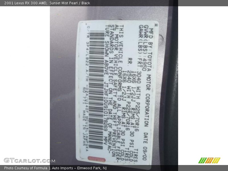 Sunset Mist Pearl / Black 2001 Lexus RX 300 AWD