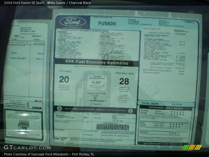 White Suede / Charcoal Black 2009 Ford Fusion SE Sport
