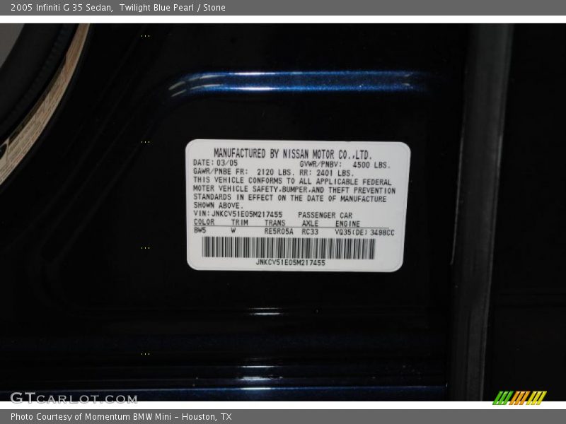 Twilight Blue Pearl / Stone 2005 Infiniti G 35 Sedan