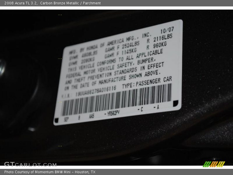 Carbon Bronze Metallic / Parchment 2008 Acura TL 3.2