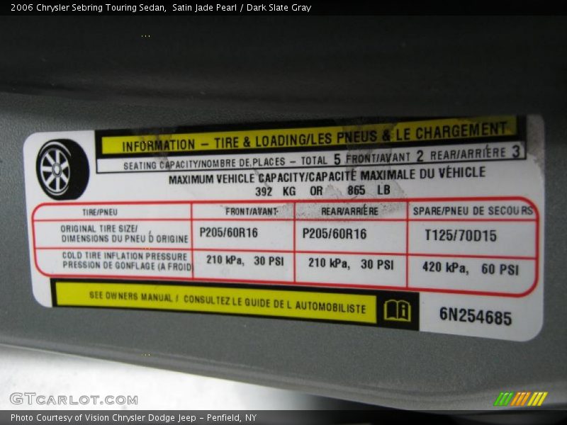 Satin Jade Pearl / Dark Slate Gray 2006 Chrysler Sebring Touring Sedan