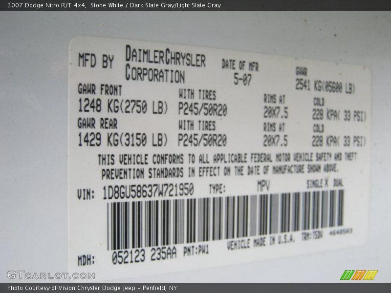 Stone White / Dark Slate Gray/Light Slate Gray 2007 Dodge Nitro R/T 4x4