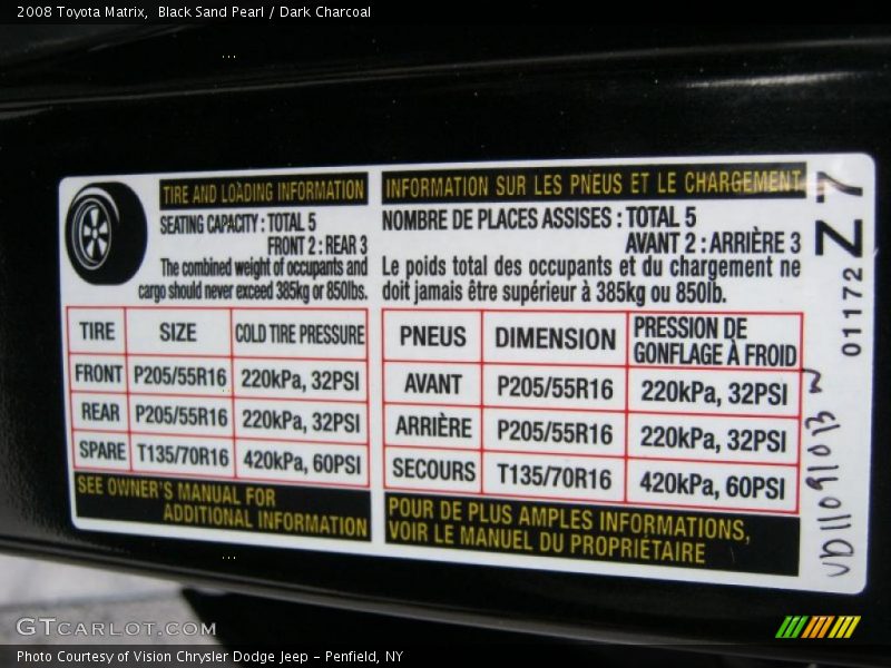Black Sand Pearl / Dark Charcoal 2008 Toyota Matrix