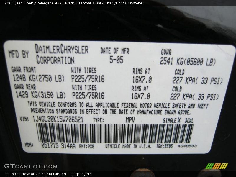 Black Clearcoat / Dark Khaki/Light Graystone 2005 Jeep Liberty Renegade 4x4