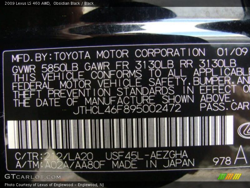 Obsidian Black / Black 2009 Lexus LS 460 AWD