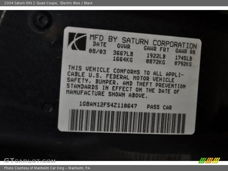 Electric Blue / Black 2004 Saturn ION 2 Quad Coupe