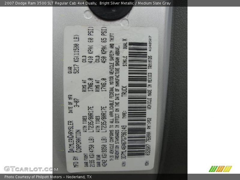 Bright Silver Metallic / Medium Slate Gray 2007 Dodge Ram 3500 SLT Regular Cab 4x4 Dually