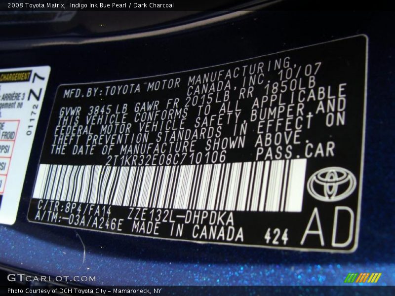 Indigo Ink Bue Pearl / Dark Charcoal 2008 Toyota Matrix