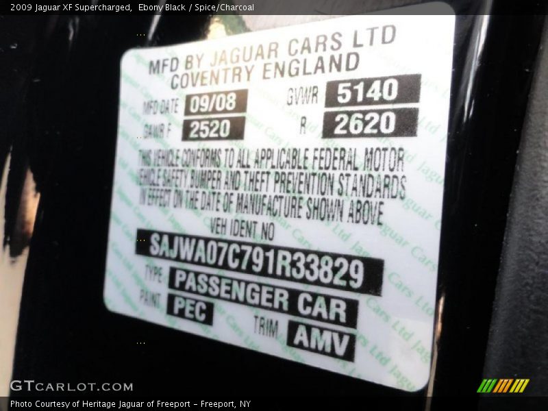 Info Tag of 2009 XF Supercharged