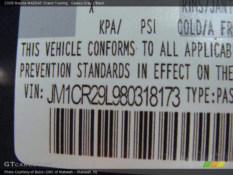 Galaxy Gray / Black 2008 Mazda MAZDA5 Grand Touring