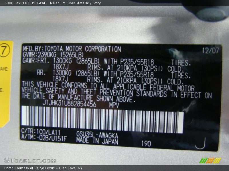 Millenium Silver Metallic / Ivory 2008 Lexus RX 350 AWD