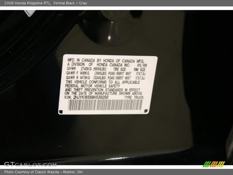 Formal Black / Gray 2008 Honda Ridgeline RTL