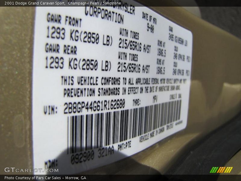 Champagne Pearl / Sandstone 2001 Dodge Grand Caravan Sport