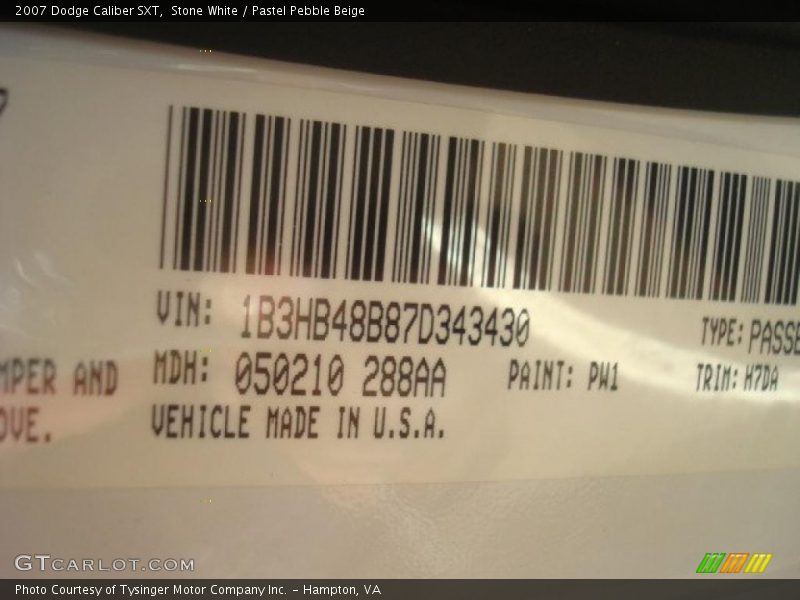 Stone White / Pastel Pebble Beige 2007 Dodge Caliber SXT