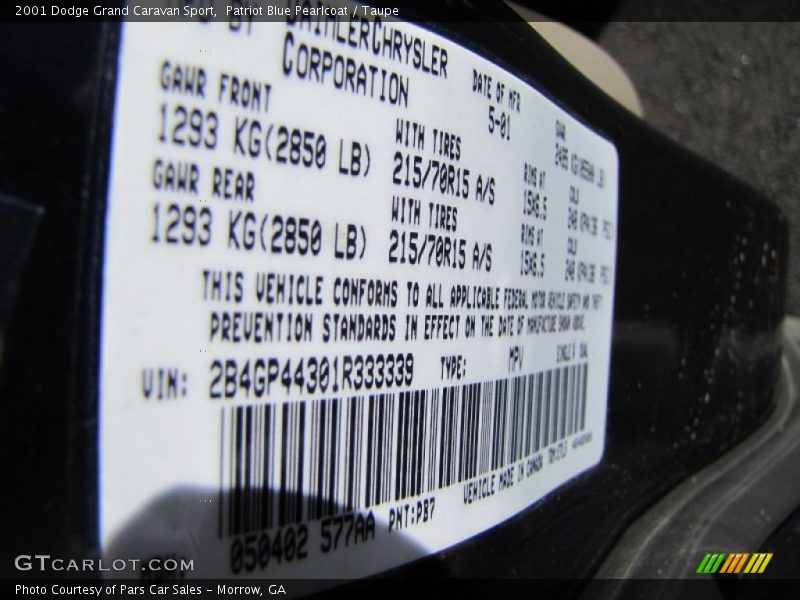 Patriot Blue Pearlcoat / Taupe 2001 Dodge Grand Caravan Sport