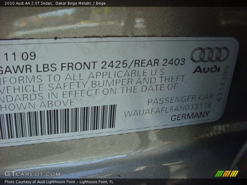 Dakar Beige Metallic / Beige 2010 Audi A4 2.0T Sedan