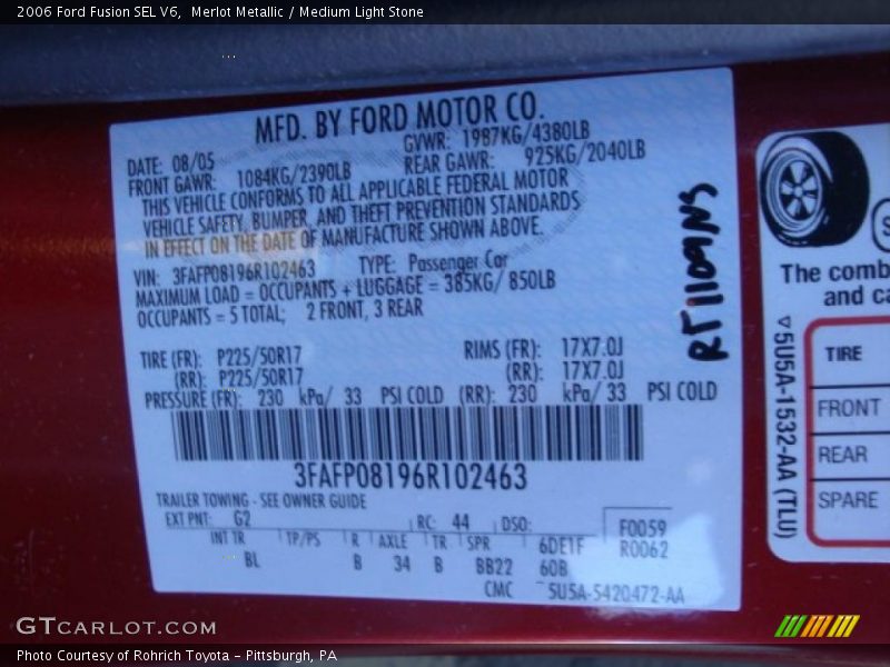 Merlot Metallic / Medium Light Stone 2006 Ford Fusion SEL V6