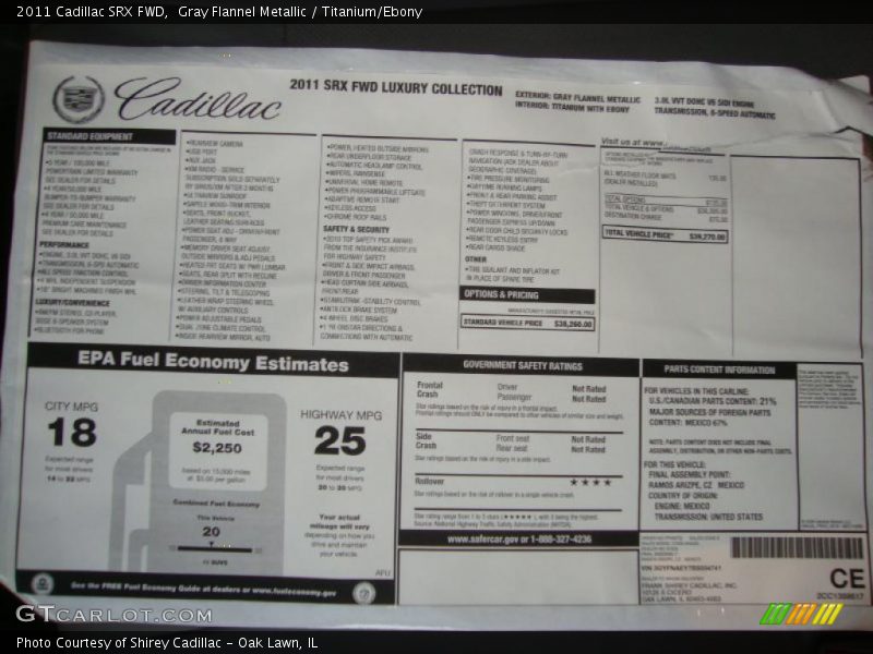 Gray Flannel Metallic / Titanium/Ebony 2011 Cadillac SRX FWD