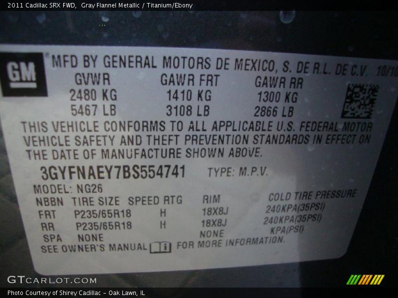 Gray Flannel Metallic / Titanium/Ebony 2011 Cadillac SRX FWD