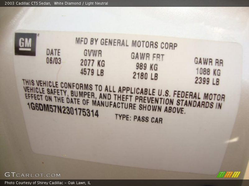 White Diamond / Light Neutral 2003 Cadillac CTS Sedan