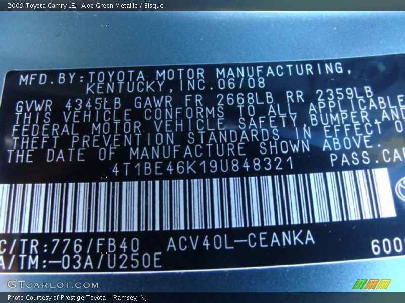 Aloe Green Metallic / Bisque 2009 Toyota Camry LE