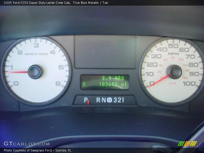 True Blue Metallic / Tan 2005 Ford F250 Super Duty Lariat Crew Cab
