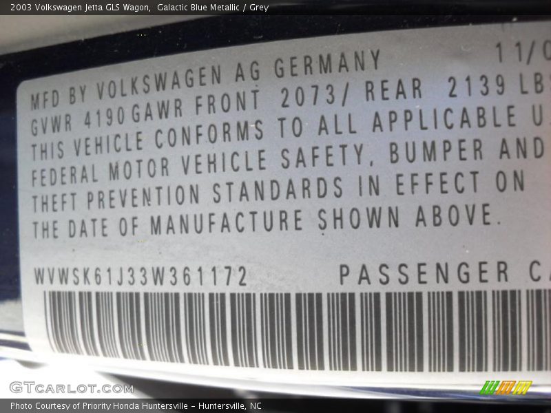 Galactic Blue Metallic / Grey 2003 Volkswagen Jetta GLS Wagon