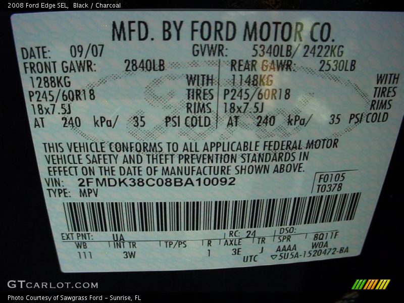 Black / Charcoal 2008 Ford Edge SEL