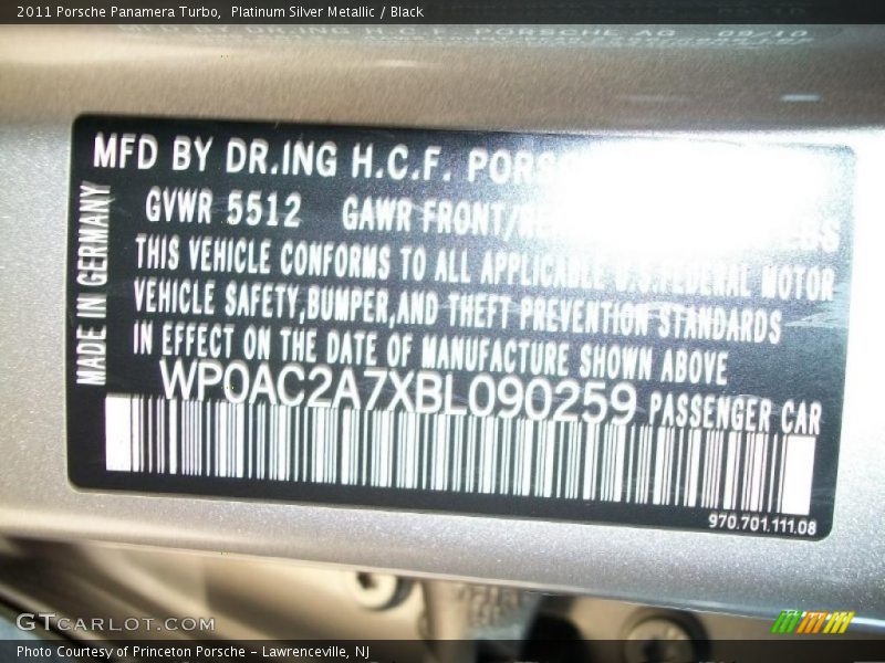 Platinum Silver Metallic / Black 2011 Porsche Panamera Turbo