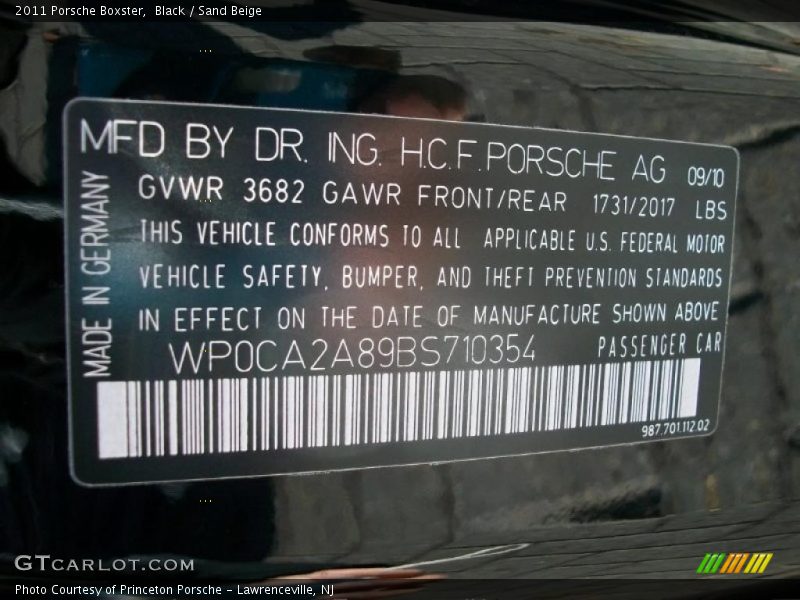 Info Tag of 2011 Boxster 