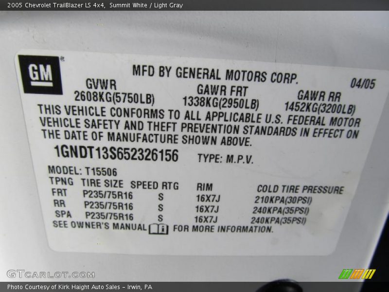 Summit White / Light Gray 2005 Chevrolet TrailBlazer LS 4x4