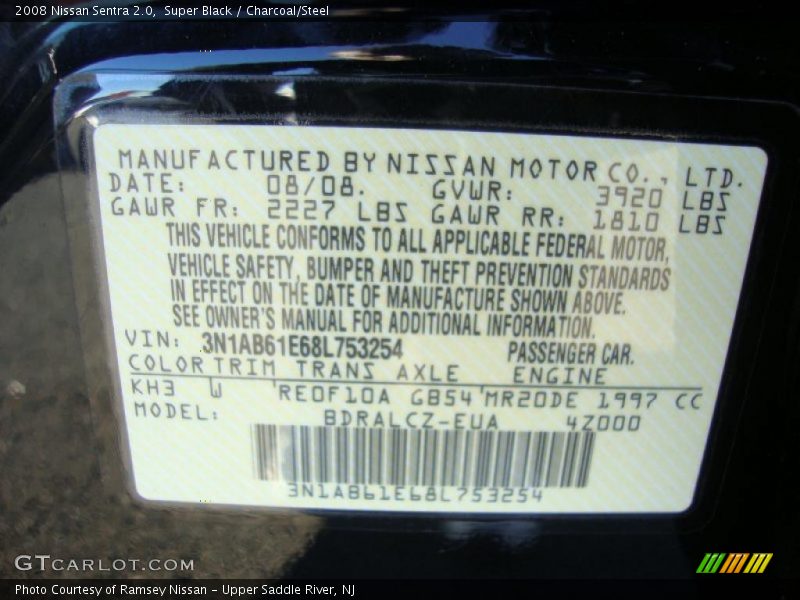 Super Black / Charcoal/Steel 2008 Nissan Sentra 2.0