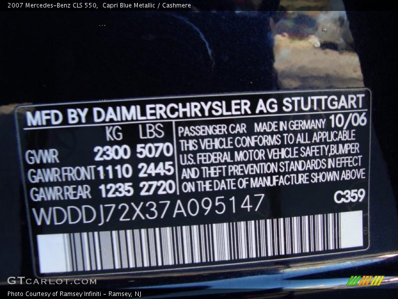 Capri Blue Metallic / Cashmere 2007 Mercedes-Benz CLS 550
