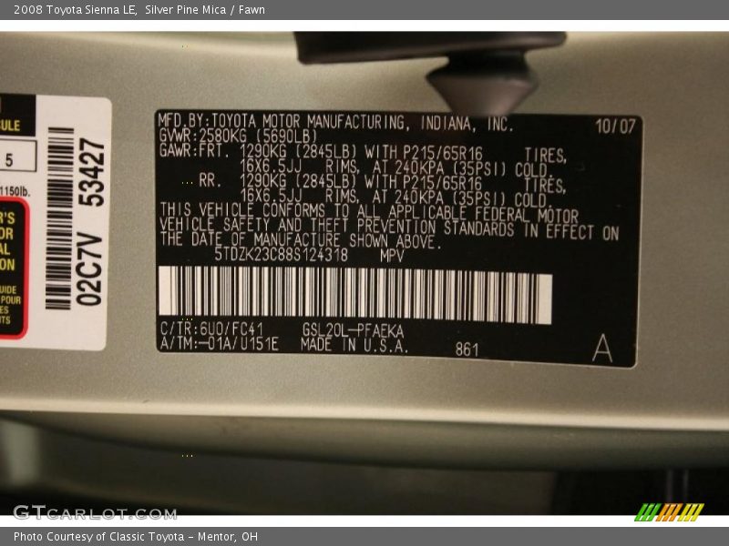 Silver Pine Mica / Fawn 2008 Toyota Sienna LE