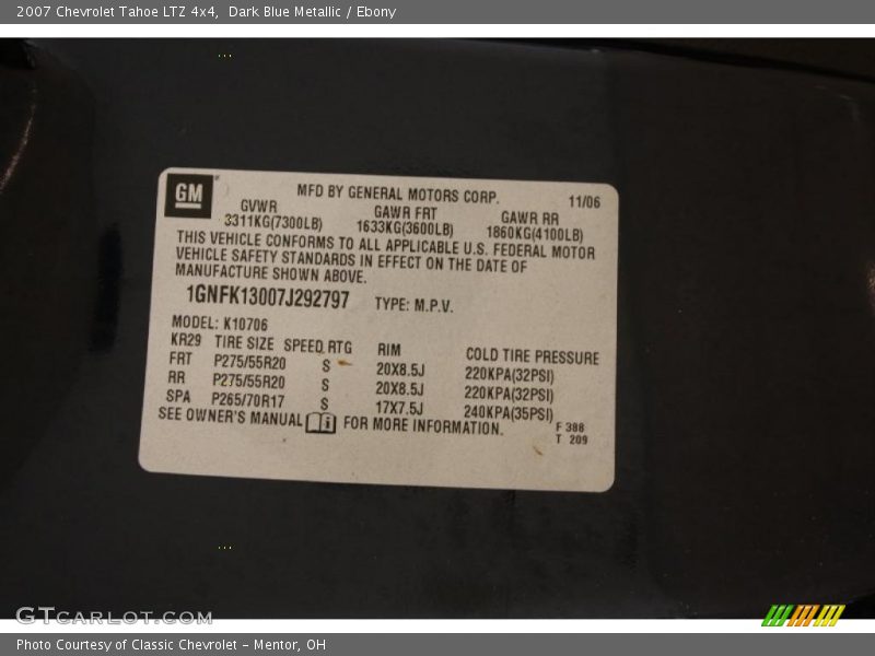 Dark Blue Metallic / Ebony 2007 Chevrolet Tahoe LTZ 4x4